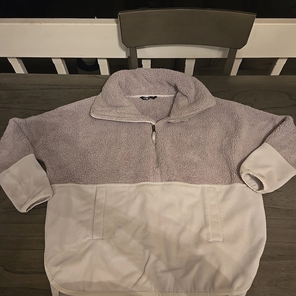 The North Face Sweater Womens Sm Gray Two Tone Sherpa 1/4 Zip Relaxed Pullover